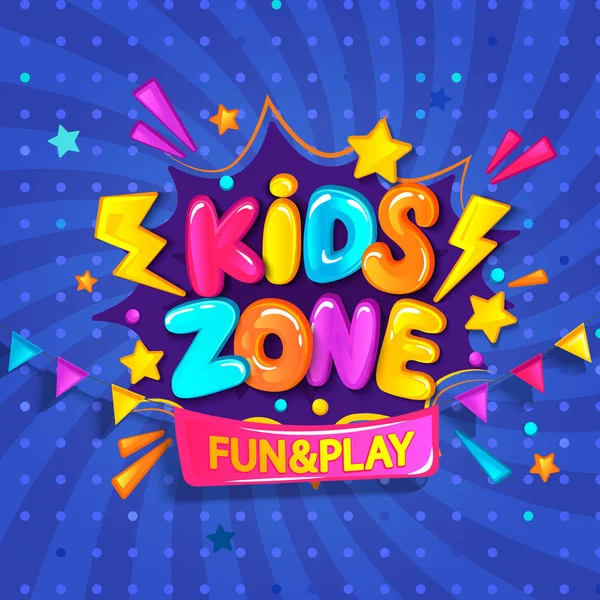 Super Banner Kids Zone Cartoon Style Burst Background Place Fun — Stock Vector