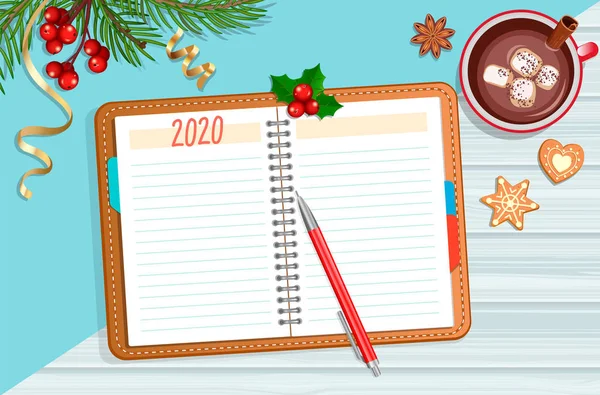 Planejamento 2020 ano com acessórios de Natal . — Vetor de Stock