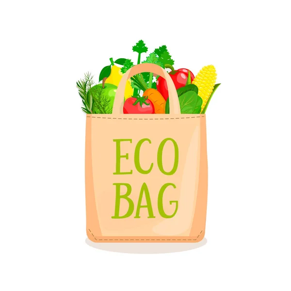 Eco Zak vol met groenten en fruit. — Stockvector