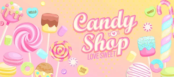 Candy shop bem-vindo banner . —  Vetores de Stock