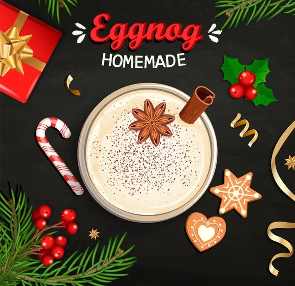 Hot Christmas Eggnog, vinho quente caseiro, grogue . — Vetor de Stock