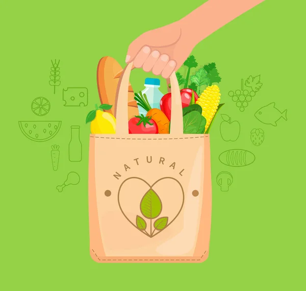 Eco Bag pieno di cibo naturale . — Vettoriale Stock