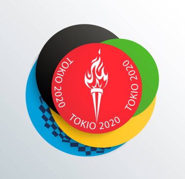 2020 Olimpiyat Oyunları, meşaleli renkli halkalar.