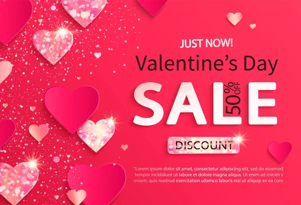 Sale banner for Valentine's day. Just now discounts. — 스톡 벡터