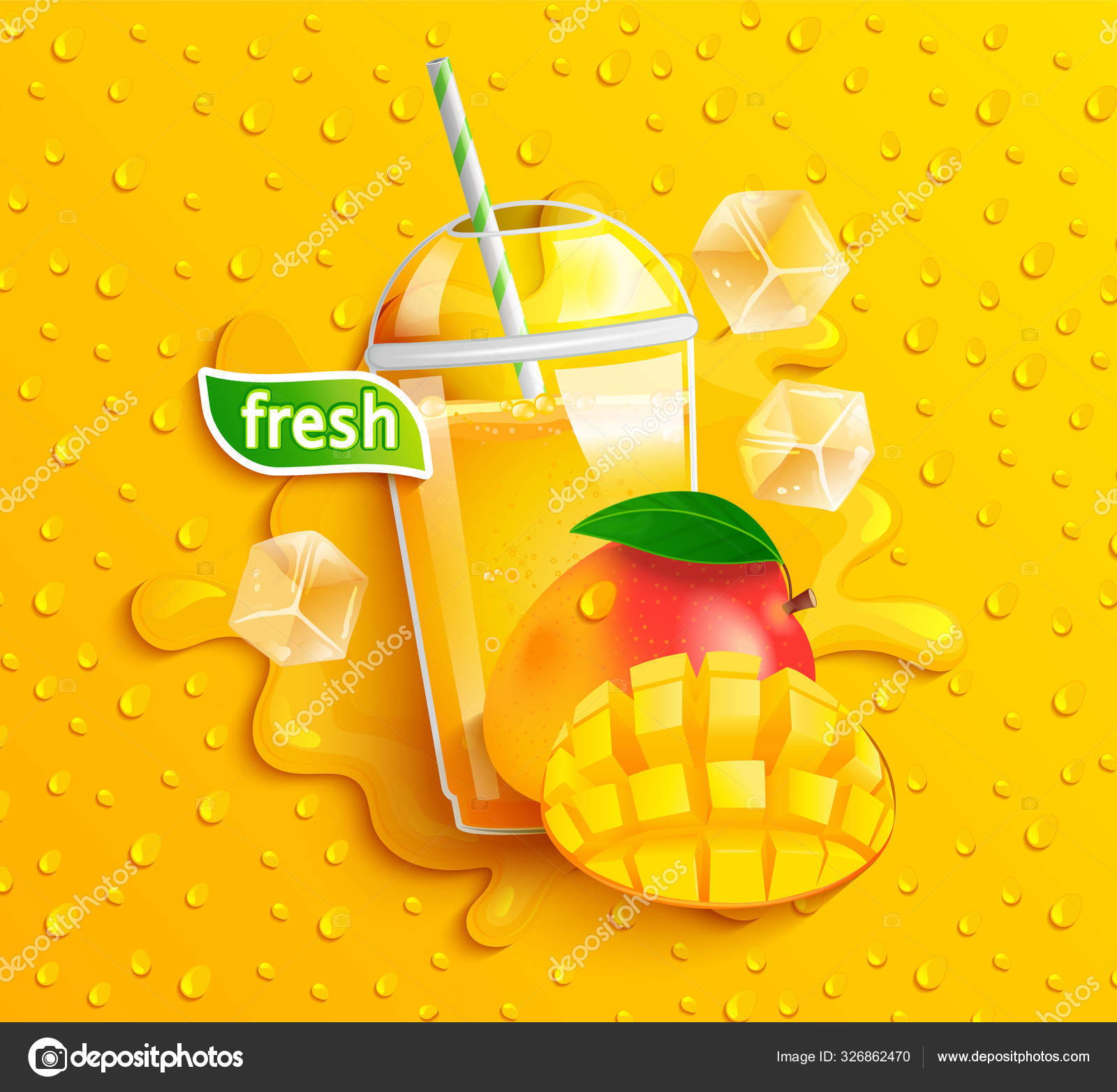 Fresh mango juice with ice and fruits. Stock Vector by ©tandaV 326862470
