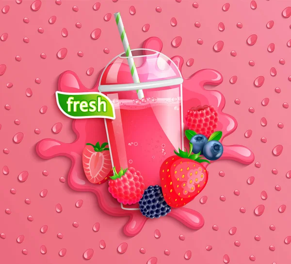 Jus campur berry segar dengan slice berry . - Stok Vektor