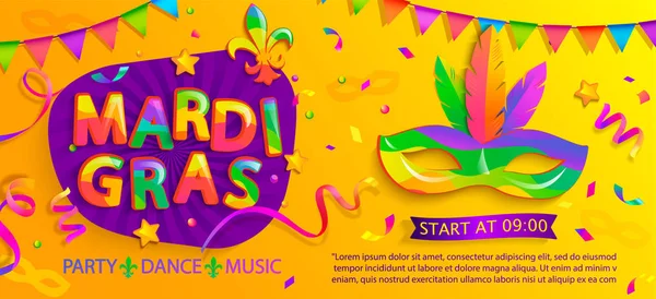 Mardi gras banner con invito per festa di carnevale — Vettoriale Stock