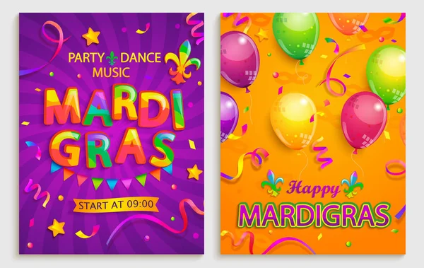 Набір флаєрів для карнавальної вечірки Мардігра . — стоковий вектор