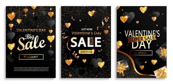 Conjunto de folletos para San Valentín gran venta . — Vector de stock