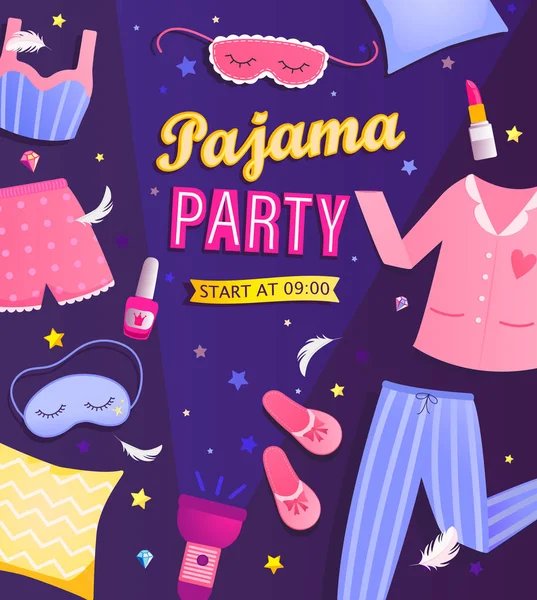 Pajama party's invitation flyer. — Stock Vector