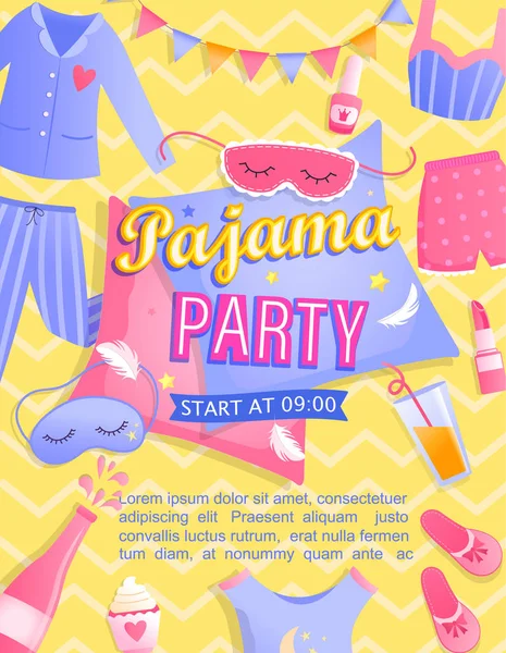 Folleto de invitación de la fiesta de pijama brillante . — Vector de stock