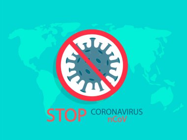 Coronavirus haritanın üzerinde dur işaretinde.