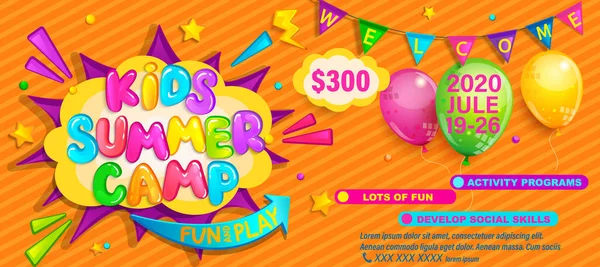 Kids Summer camp flyer. Fun and play time.