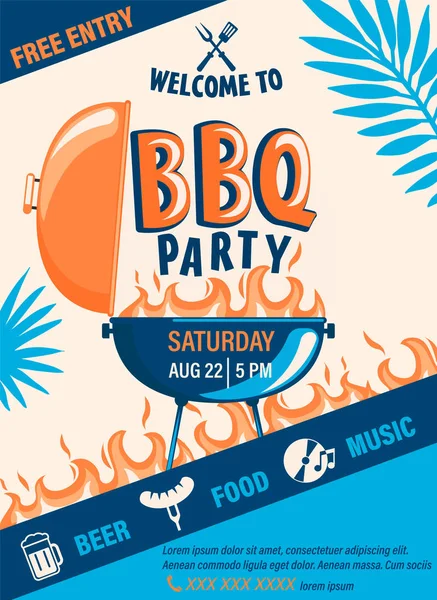 Välkommen Bbq Party Flyer Sommar Grill Helg Matlagning Händelse Med — Stock vektor