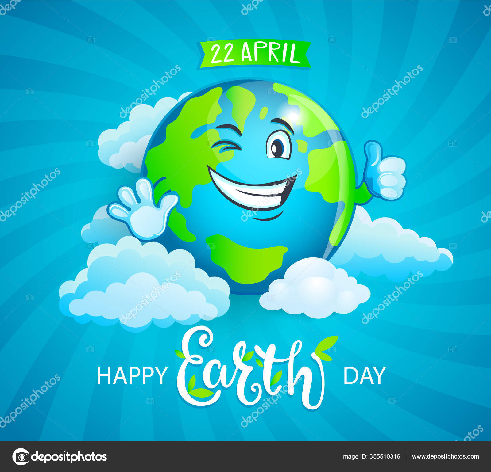 Banner Earth Day Smiling Planet Funny Emotion Thumb Eco Friendly Stock Vector C Tandav