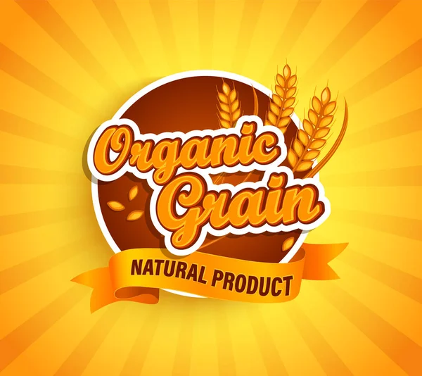 Etiqueta Grano Orgánico Producto Natural Natural Sobre Fondo Sunburst Oro — Archivo Imágenes Vectoriales