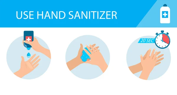 Infográfico Médico Como Usar Desinfetante Mão Instruções Orientações Passo Passo —  Vetores de Stock