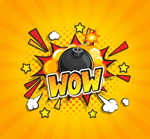 Wow Big Bomb Explosion Clouds — Stock Vector