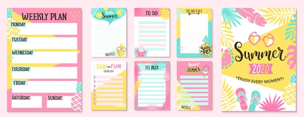 Weekly Daily Planner Templates Organizer Schedule Notes Buy Lists Summer — Stock Vector