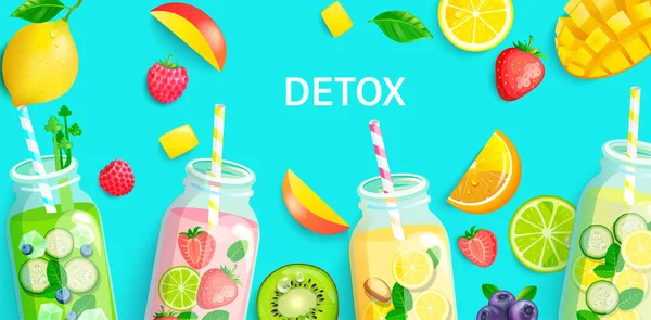 Bright Detox Arka Planında Meyve Böğürtlen Dilimleri Var Sıcak Mevsim — Stok Vektör