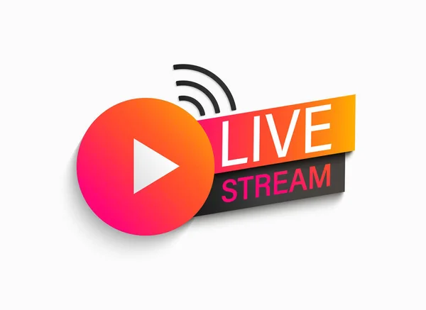 Simbolo Live Stream Icona Con Pulsante Riproduzione Emblema Trasmissione Online — Vettoriale Stock