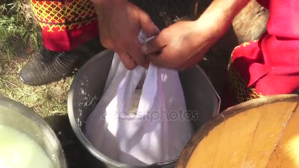 Процесс приготовления белого сыра самостоятельно . — стоковое видео