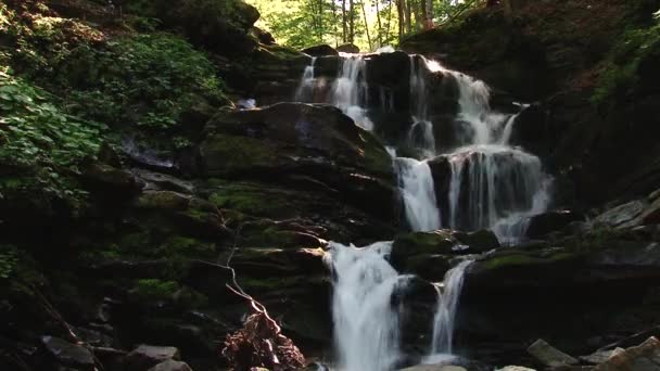 Mountain River water flowing on the stones. Forest. Splatter. — Stock Video