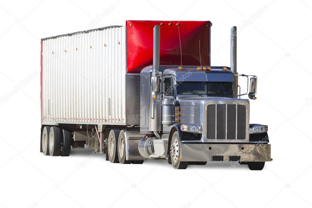 Isolated Semi Big Rig Tractor Trailer Truck on White Background