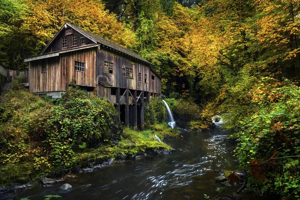 Cedar Creek Grist Mill s podzimní barevné listí. Washington se nachází v lesích,. — Stock fotografie