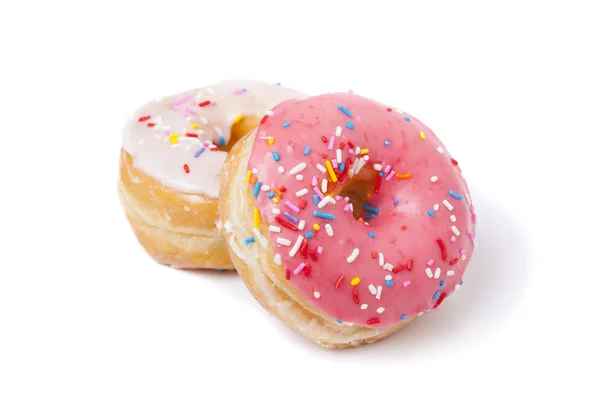 Pink and White Sprinkled Donuts isolated on white background — Stock Photo, Image