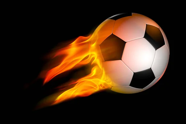Flaming pelota de fútbol sobre negro — Foto de Stock