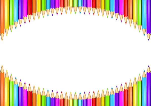 3D-gerenderde afbeelding van een ring van regenboog gekleurde potloden creëren een cirkel vorm geïsoleerd op witte achtergrond. — Stockfoto