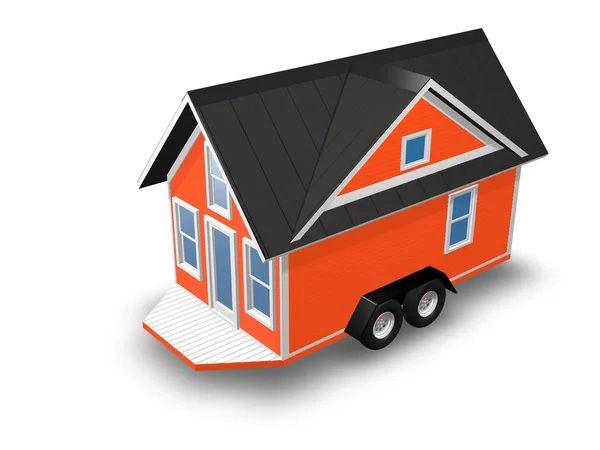3D Rendered Illustration of a tiny house on a trailer. Casa é isolado em um fundo branco . — Fotografia de Stock