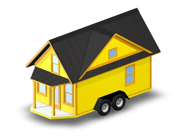 3D τετηγμένα απεικόνιση του ένα μικρό σπίτι σε ένα τρέιλερ. Σπίτι είναι απομονωμένα σε λευκό — Φωτογραφία Αρχείου