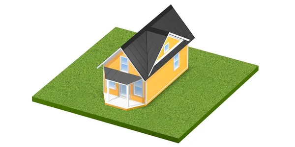 3D tavené ilustrace malé domů na náměstí travnatý pozemek nebo dvorku. Izolované na bílém pozadí. — Stock fotografie