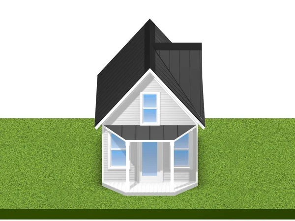 3D rendered illustration of a tiny home on a square grassy plot of land or yard.  Isolated over white background. — Stock Photo, Image