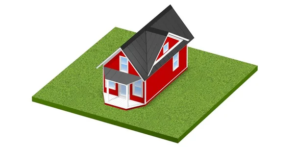 3D rendered illustration of a tiny home on a square grassy plot of land or yard.  Isolated over white background. — Stock Photo, Image