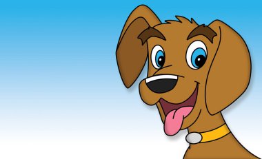 Şirin köpek yavrusu köpek mavi arka plan üzerinde Illustration. Köpek ile parlak mavi gözleri kahverengi.