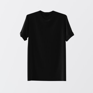Siyah Boş Tekstil Tshirt İzole Merkezi Beyaz Boş Background.Mockup Son Derece Detaylı Doku Malzemeleri.Clear Label Alan İş Mesajı için. Kare.Ön Taraf. 3d render.