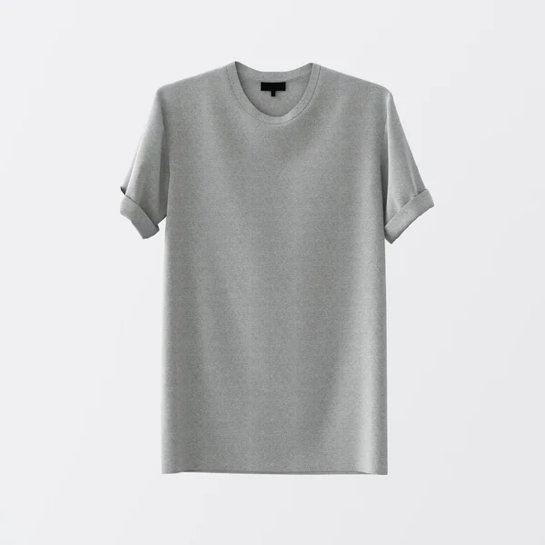 Blank Gray Cotton Tshirt Isolated Center White Empty Background.Mockup Highly Detailed Texture Materials.Clear Label Space for Business Message. Square.Front Side. 3D rendering. — Stock Photo, Image
