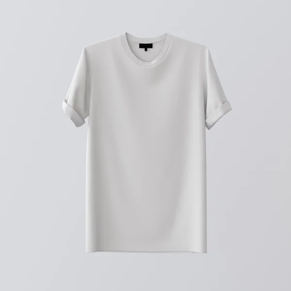 Blank White Textile Tshirt Isolated Center Gris fond vide.Mockup Matériaux de texture hautement détaillés.Effacer l'espace étiquette pour le message d'affaires. Carré. Face avant. rendu 3D . — Photo