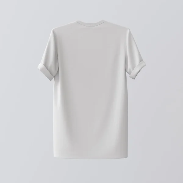 Бланк біла текстильна футболка ізольований центр сірий порожній фон. макет дуже докладні текстурні матеріали. очистити простір підпису для бізнес-повідомлення. Квадрат. Задня сторона. 3D-рендерінг. — стокове фото
