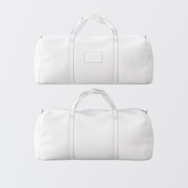 Spor moda beyaz çanta temiz arka plan izole kulplu. Son derece ayrıntılı doku kare fotoğraf malzemelerinde. Ön tarafta boş mockup etiket. Çift taraflı sahte up.3d işleme