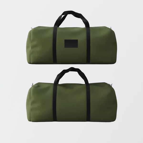 Bolso verde de moda deportivo con asas negras aisladas en el fondo blanco.Materiales de textura altamente detallados en fotografía cuadrada.Etiqueta de maqueta vacía en la parte delantera. — Foto de Stock