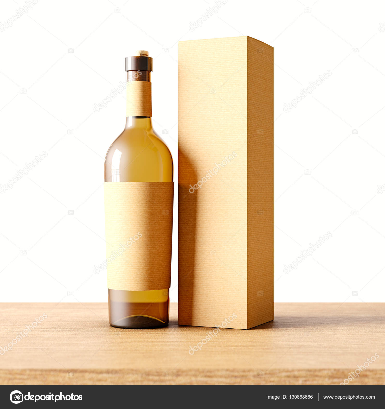 Download Closeup One Transparent Glass Bottle Of Wine On The Wooden Desk White Wall Background Empty Glassy Container Concept With Craft Mockup Label And Carton Paper Bag For Bottles 3d Rendering Stock Photo Image