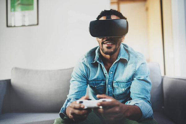 African man enjoying virtual glasses — Stock Photo, Image