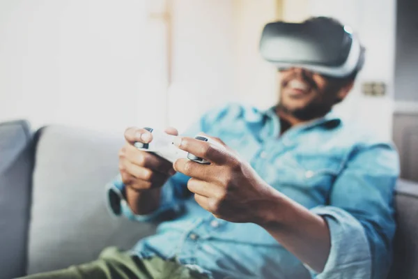 African man enjoying virtual glasses — Stock Photo, Image