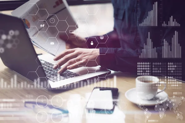 Man working with laptop at office. — Stock Photo, Image