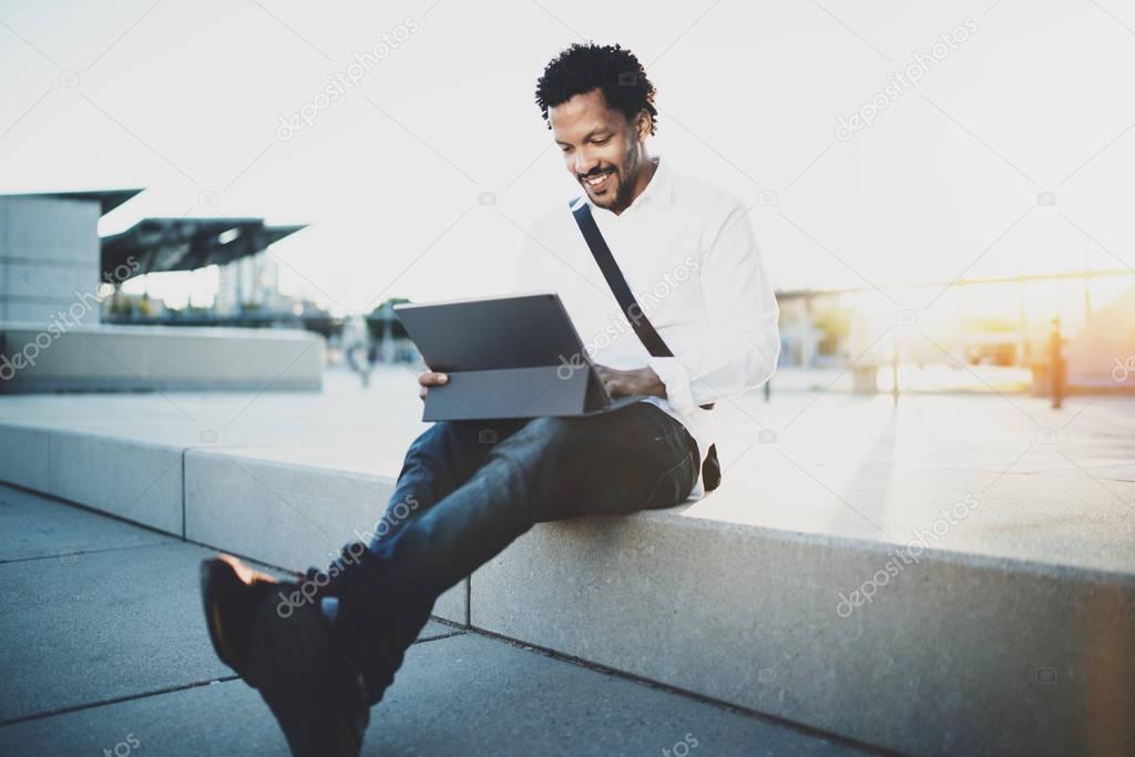 Man working with touch pad 