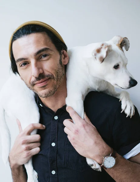 Портрет чоловіка і його собаки Стокове Зображення